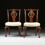 after THOMAS CHIPPENDALE (1718-1779) A GROUP OF SIX MAHOGANY AND LEATHER DINING CHAIRS, 20TH