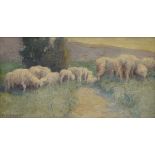 EANGER IRVING COUSE (American 1866-1936) A PAINTING, "Grazing Sheep," watercolor on paper, signed