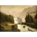 MUNICH SCHOOL (19th Century) A PAINTING, "Black Forest Waterfall," oil on canvas. 18 1/2" x 25 3/