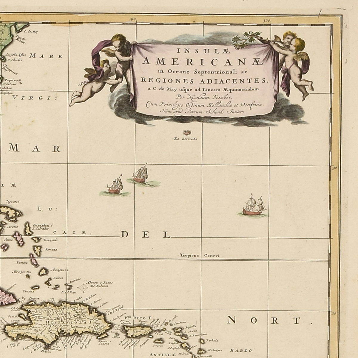 AN ANTIQUE MAP, "Insulæ Americanæ in Oceano septentrionali ae Regiones Adiacentes a C. de May - Image 4 of 6