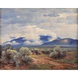 CARL REDIN (American 1892-1944) A PAINTING, "Storm on Sandias," oil on canvas, signed L/R, titled