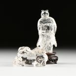 TWO CHINESE CARVED ROCK CRYSTAL AUSPICIOUS FIGURES, 20TH CENTURY, one sculpted as a standing Chinese