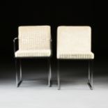 A SET OF TEN CONTEMPORARY ITALIAN UPHOLSTERED AND CHROMED STEEL DINING CHAIRS, BY CALLIGARIS,