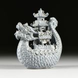 AN UNUSUAL VIETNAMESE/ANNAMESE BLUE AND WHITE DRAGON BOAT FORM CENSER, POSSIBLY 15TH/16TH CENTURY,