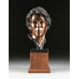 GEORGE W. LUNDEEN (American b. 1948) A SCULPTURE, "Bust of a Young Woman," 1988, patinated bronze,