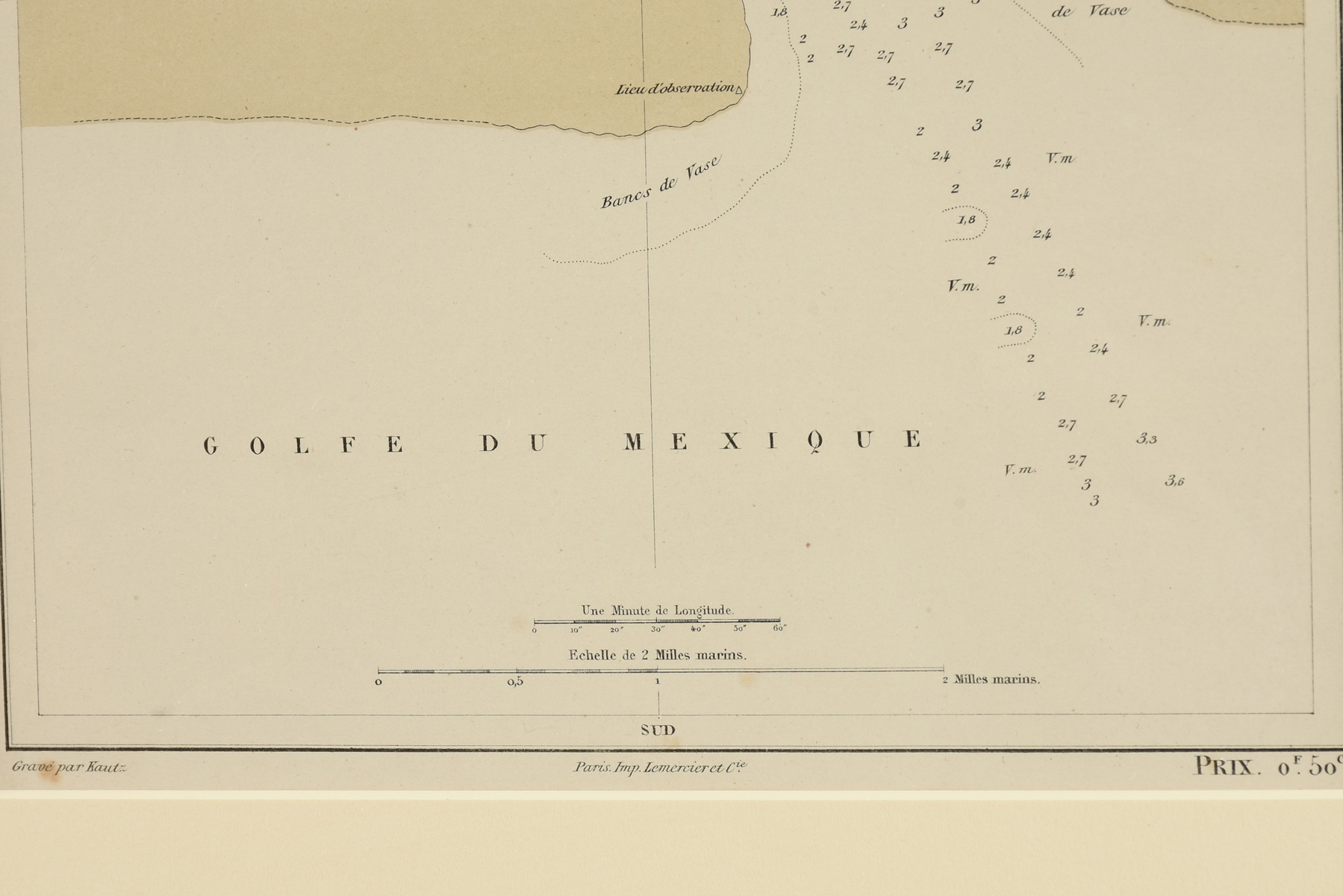 AN ANTIQUE TEXAS/LOUISIANA BORDER SABINE RIVER SURVEY MAP, "Golfe du Mexique-Texas, - Image 4 of 8