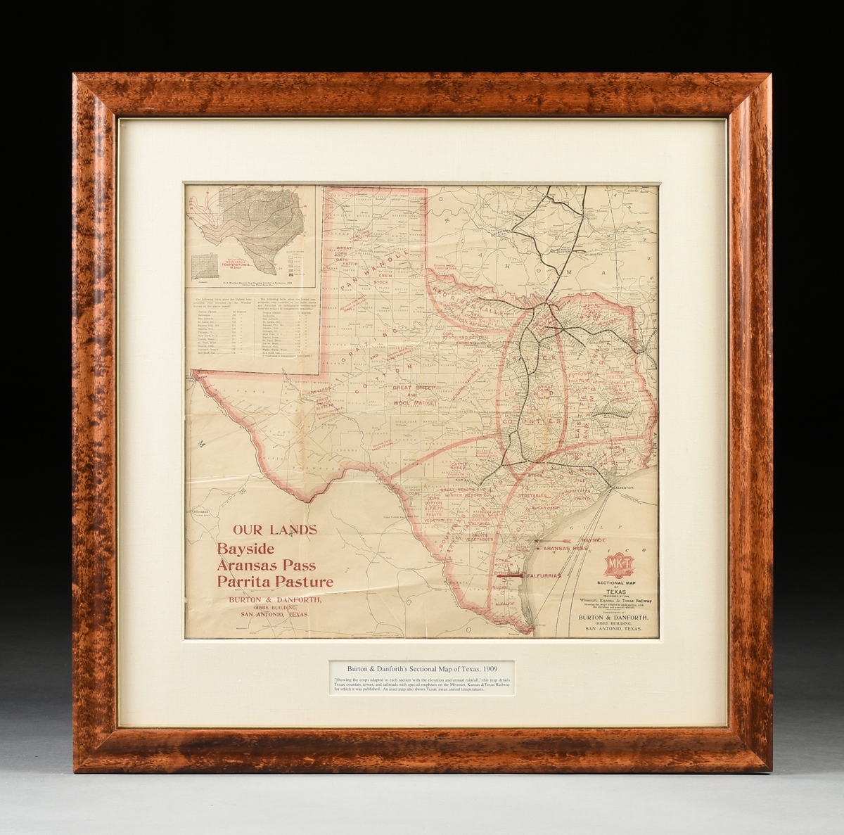 AN ANTIQUE MAP, "MK & T Railway Sectional Map of Texas," 1909, engraving on paper, showing areas - Image 2 of 13