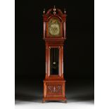 A GEORGE III STYLE MAHOGANY LONG CASE CLOCK, EARLY/MID 20TH CENTURY, the broken arch bonnet top with