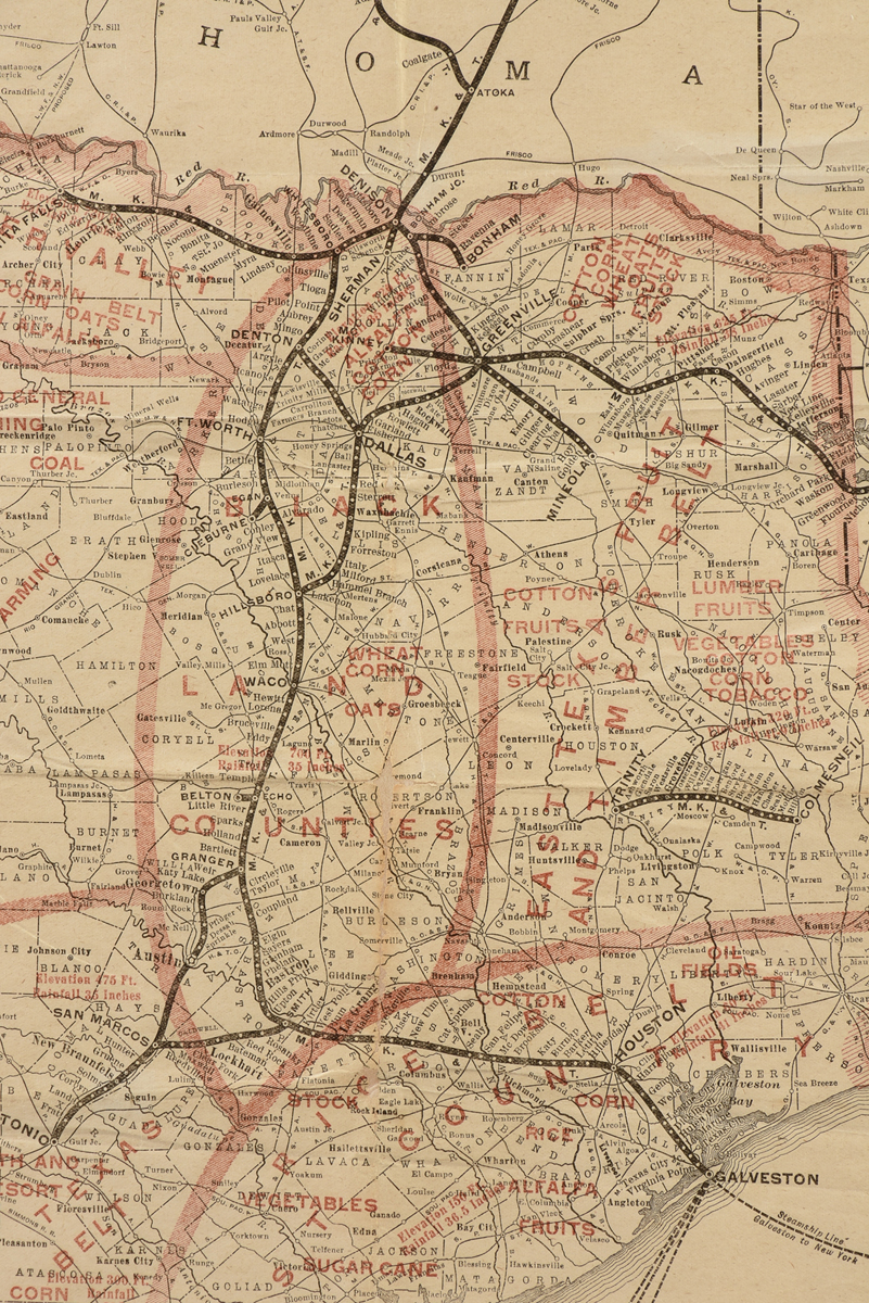 AN ANTIQUE MAP, "MK & T Railway Sectional Map of Texas," 1909, engraving on paper, showing areas - Image 5 of 13