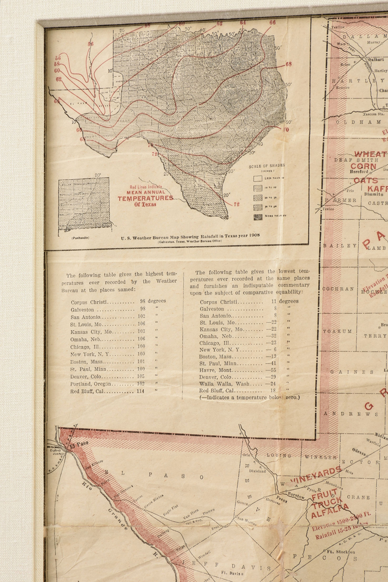 AN ANTIQUE MAP, "MK & T Railway Sectional Map of Texas," 1909, engraving on paper, showing areas - Image 8 of 13