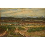 JOAQUIN CLAUSELL (Mexican 1866-1935) A PAINTING, "Panoramic Landscape," oil on board, verso