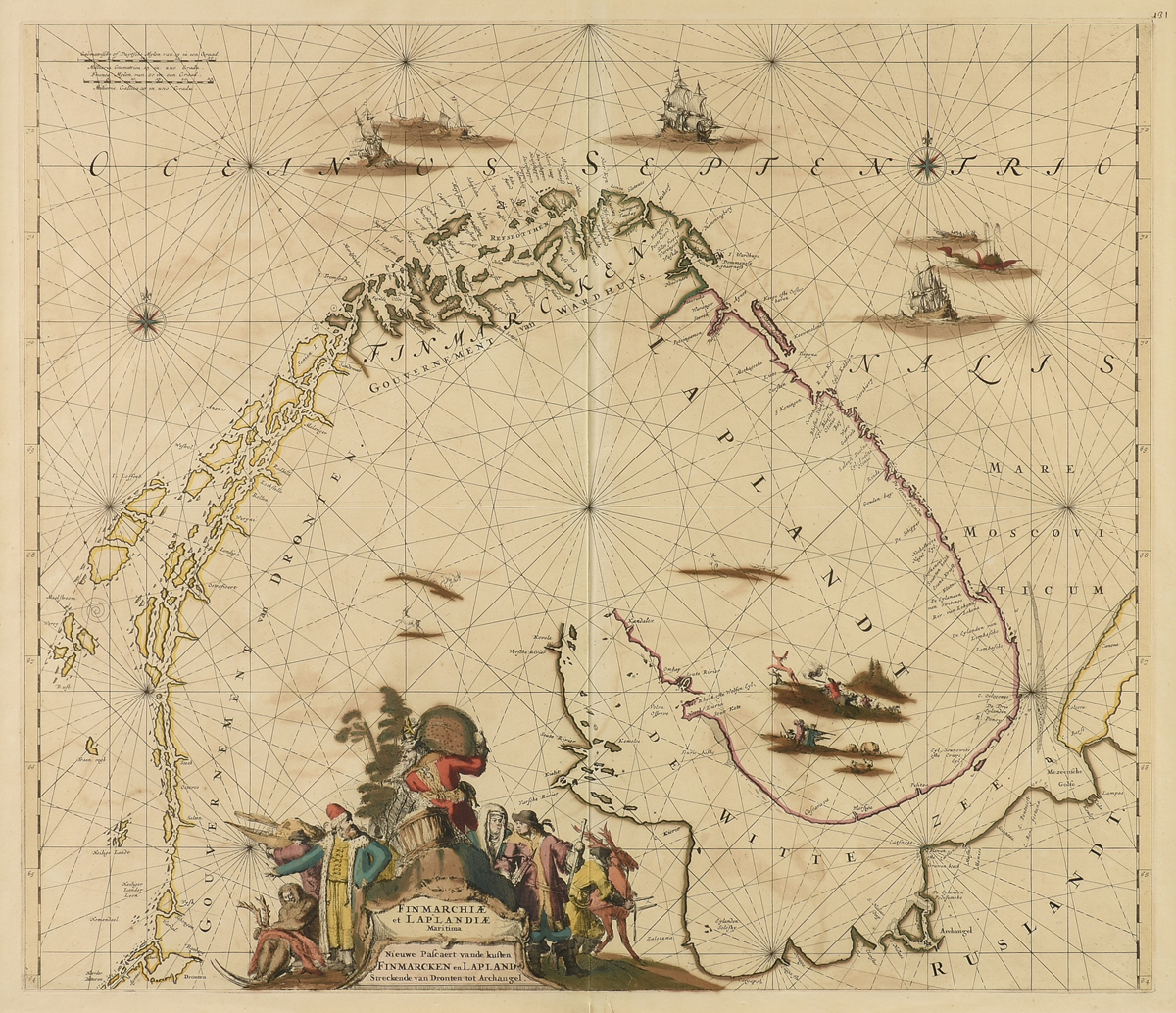 AN ANTIQUE FINLAND MAP, "Finmarchiæ et Laplandiæ," 17TH/18TH CENTURY, hand colored ink engraving