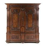 AN AMERICAN RENAISSANCE REVIVAL MAHOGANY AND BLACK WALNUT ARMOIRE, LATE 19TH CENTURY, the breakfront