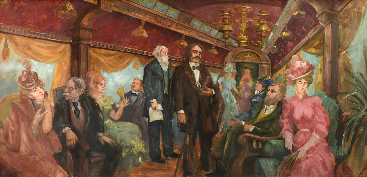 AMERICAN SCHOOL (19th/20th Century) A PAINTING, "Gilded Age Train Cabin," oil on board. 45" x 93"