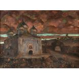 ANGELINA BELOFF (Russian/Mexican 1879-1969) A PAINTING, "Russian Church," oil on paper mounted to