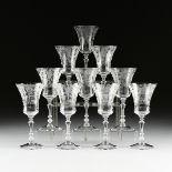 A SET OF ELEVEN ACID ETCHED LOBED WATER GOBLET STEMWARE, AMERICAN, FIRST HALF 20TH CENTURY, the