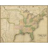 AN ANTIQUE MAP, "United States of America," NEW YORK, 1827, hand colored engraving on paper,