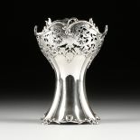 A GEORGE V STERLING SILVER VASE, HALLMARKED, WILLIAM COMYNS, LONDON, 1912, in the Rococo Revival