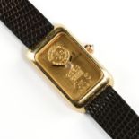 AN 18K YELLOW GOLD SWISS INGOT LADY'S WRISTWATCH, thr rectangular gold case marked "18K," "14300