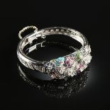 A PLATINUM, DIAMOND, PRECIOUS, AND SEMI-PRECIOUS STONE LADY'S BRACELET, a floral bouquet design of