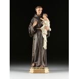 A FRANCISCAN SANTO SCULPTURE, "Saint Anthony of Padua," 20TH CENTURY, carved wood, composition and