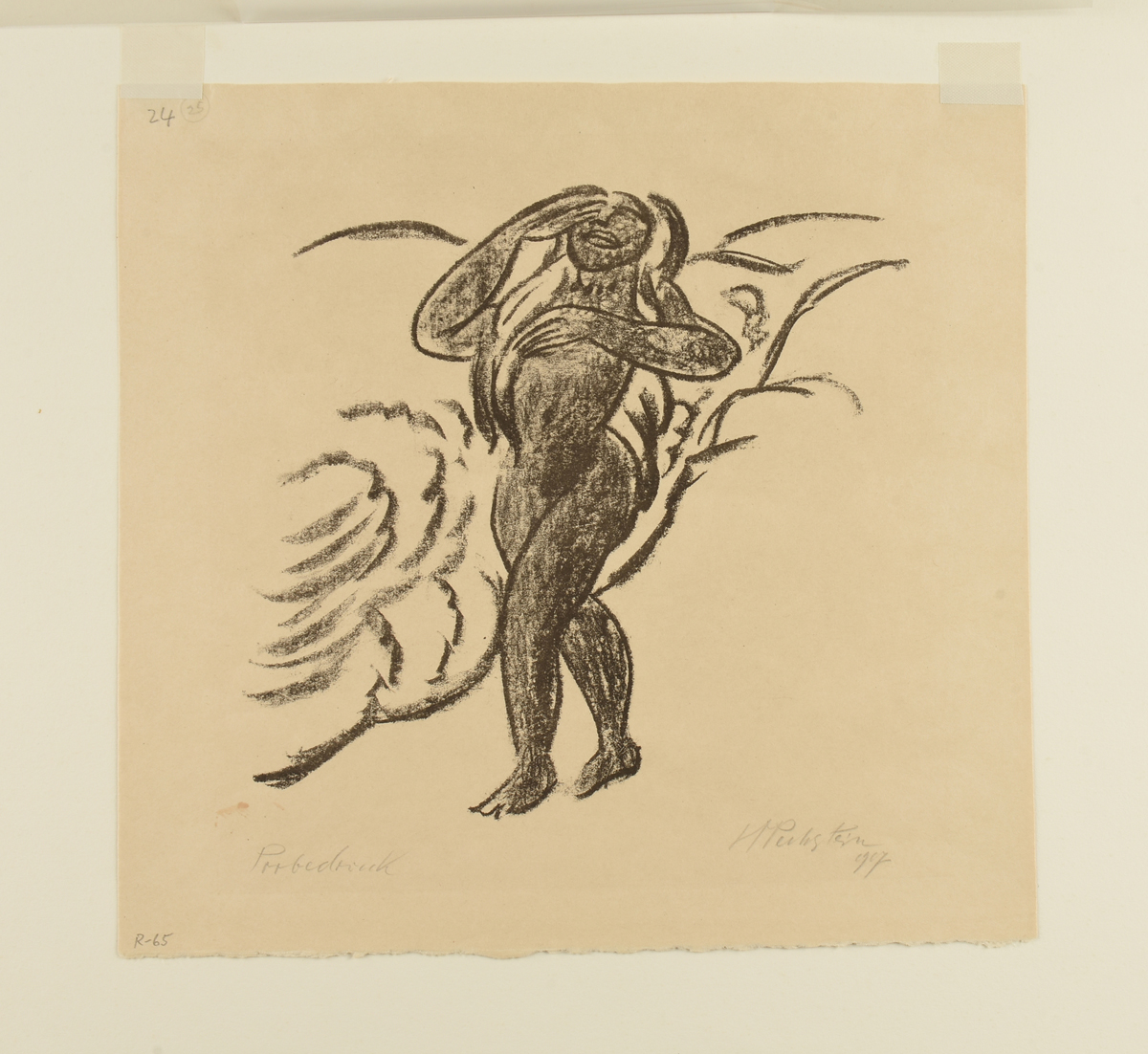 HERMANN MAX PECHSTEIN (German 1881-1955) A LITHOGRAPH, "Stehender Akt am Wasser," 1917, on paper, - Image 2 of 5