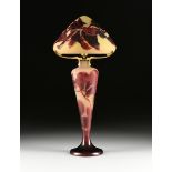 A GALLÉ CAMEO GLASS "MAGNOLIA" TABLE LAMP AND SHADE, SIGNED, 1910-1920, the mushroom form shade with