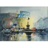 HAROLD PHENIX (American 1928-2009) A PAINTING, "Picadilly Circus, London," CIRCA 1984, watercolor on