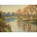 ROLLA SIMS TAYLOR (American/Texas 1872-1970) A PAINTING, "Riverscape," oil on artist board, signed