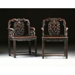 A PAIR OF CHINESE ROSEWOOD ARMCHAIRS, REPUBLIC PERIOD (1912-1949), the crestrail carved with