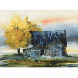 DAVID ACUFF (American b. 1973) A PAINTING, "Old Barn," watercolor on paper, signed L/R. 21 1/2" x