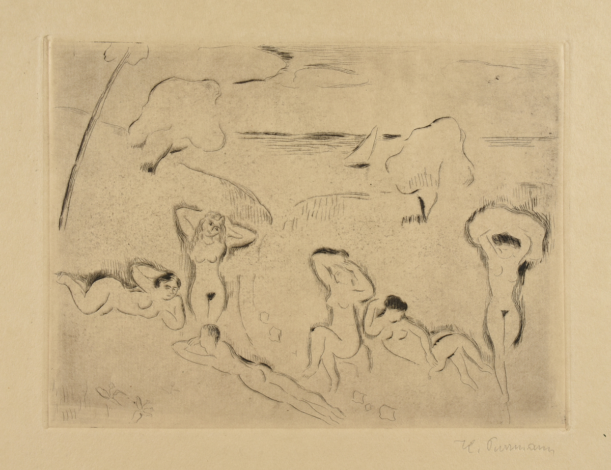 HANS PURRMANN (German 1880-1966) TWO ETCHINGS, "Vier Badende Frauen (Sommer)," AND "Sechs Badende - Image 2 of 9