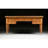 A LOUIS XVI STYLE CHERRYWOOD BUREAU PLAT, 19TH CENTURY, with a rectangular top centering a later