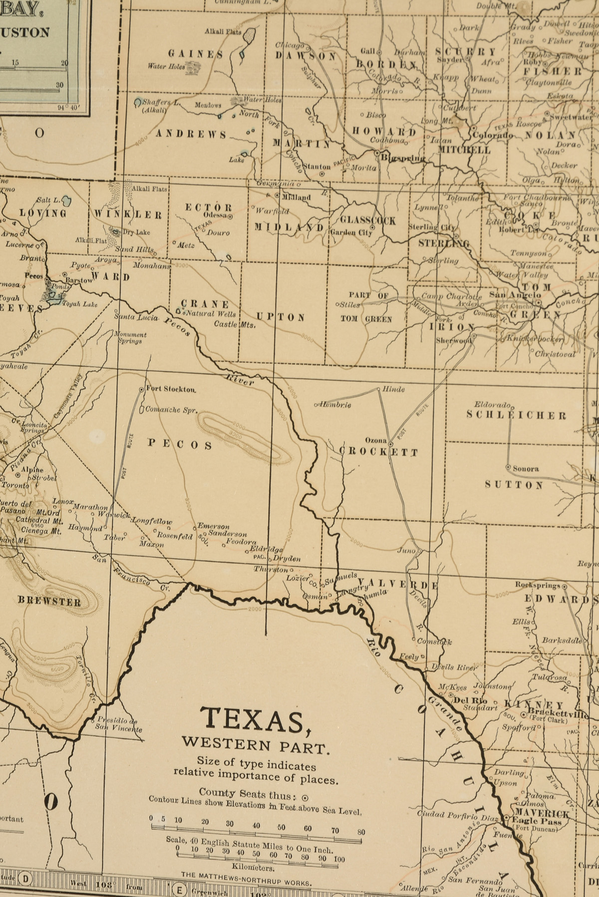 AN ANTIQUE MAP, "Texas, Western Part, with Views of Galveston Bay," NEW YORK, CIRCA 1902, color - Image 3 of 9