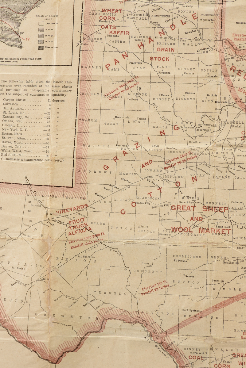 AN ANTIQUE MAP, "MK & T Railway Sectional Map of Texas," 1909, engraving on paper, showing areas - Image 7 of 13