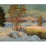 A RUSSIAN SCHOOL (20th CENTURY) A PAINTING, "Snowy Landscape," oil on canvas, signed L/L, "