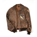 A WORLD WAR II BROWN HORSEHIDE FLYING TIGER A2 JACKET, the worn brown leather jacket with left front