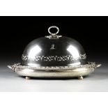 A VICTORIAN SHEFFIELD SILVERPLATED DOME MEAT COVER WITH TWO HANDLED WARMING TRAY, COVER BY SMITH,
