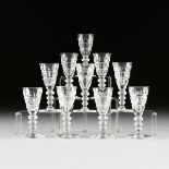 A SET OF TEN HAWKES CUT GLASS CORDIAL STEMWARE, VERNAY PATTERN, SIGNED, 20TH CENTURY, acid edged