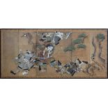 AN ANTIQUE JAPANESE WARRIOR ASHIKAGA vs KUSONOKI SHOGUN SIX PANEL SCREEN, MID 18TH CENTURY,