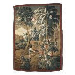 A FLEMISH BAROQUE VERDURE GAME PARK TAPESTRY PANEL, 17TH/18TH CENTURY, centering a long legged