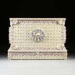 A BAROQUE GROTTO STYLE SEASHELL AND MOTHER OF PEARL ENCRUSTED FLAT SCREEN CABINET, MODERN, the