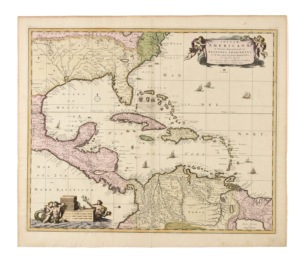 AN ANTIQUE MAP, "Insulæ Americanæ in Oceano septentrionali ae Regiones Adiacentes a C. de May - Image 2 of 6