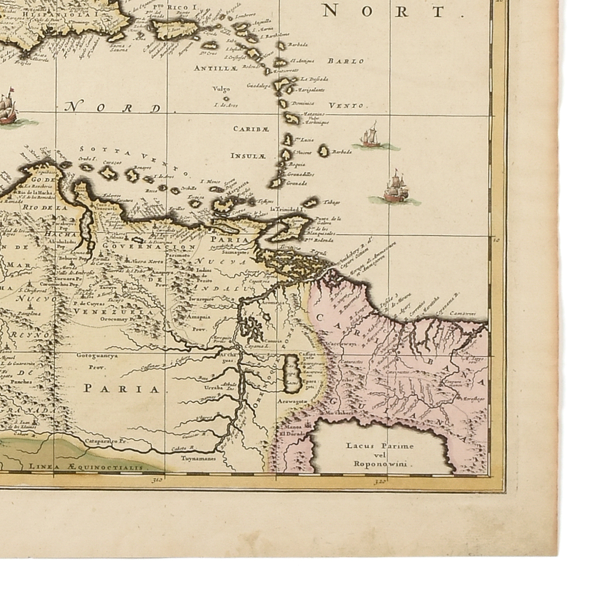 AN ANTIQUE MAP, "Insulæ Americanæ in Oceano septentrionali ae Regiones Adiacentes a C. de May - Image 6 of 6