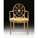 A GEORGE III (1738-1820) NEOCLASSICAL PAINTED ELM AND BEECH ARMCHAIR, after designs by THOMAS