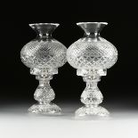 A PAIR OF WATERFORD CUT GLASS ORB LAMPS, SIGNED, LATE 20TH CENTURY, each with a removable bulbous