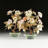 A PAIR OF JADE, ROSE QUARTZ, AGATE AND HARDSTONE FLOWERING TREES, CHINESE REPUBLIC (1912-1949), a