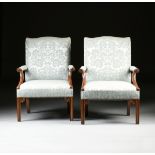 A PAIR OF BAKER FURNITURE ARMCHAIRS, AMERICAN, CIRCA 1976, in the Chippendale style, the arched
