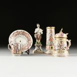 A GROUP OF FOUR PIECES OF CAPODIMONTE PORCELAIN, GERMANY, 20TH CENTURY, comprising an Amazon hunt