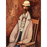 DAVID ADICKES (American/Texas b. 1927) A PAINTING, "Artist in White Smock with Colorful Tie," oil on